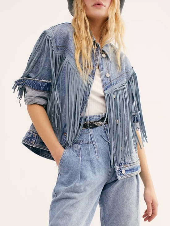 Free People Jackets & Blazers - Free People After Hours Fringe Denim Jacket